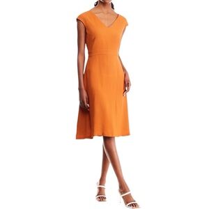 Massimo Dutti Orange A-Line V-Neck Cap Sleeve Mini Dress Office Work Wear size 4